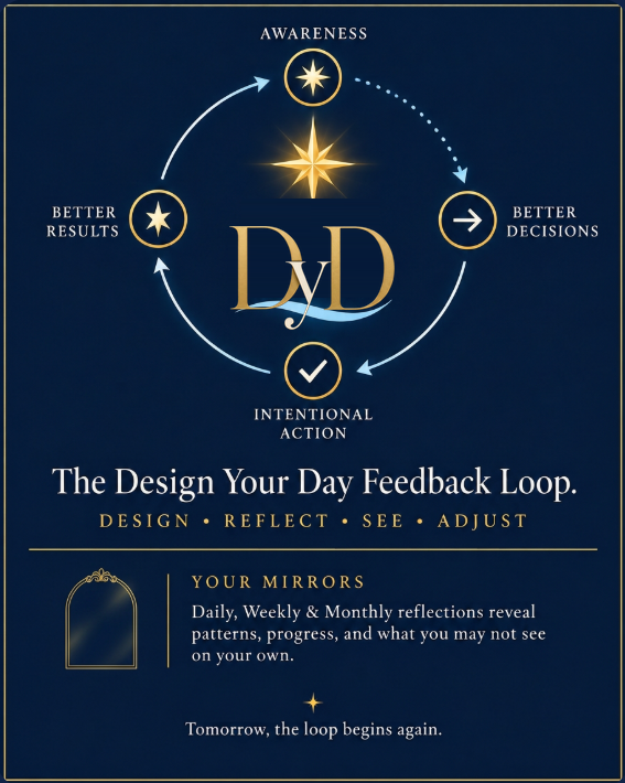The Design Your Day Feedback Loop — awareness, better decisions, intentional action, better results.
